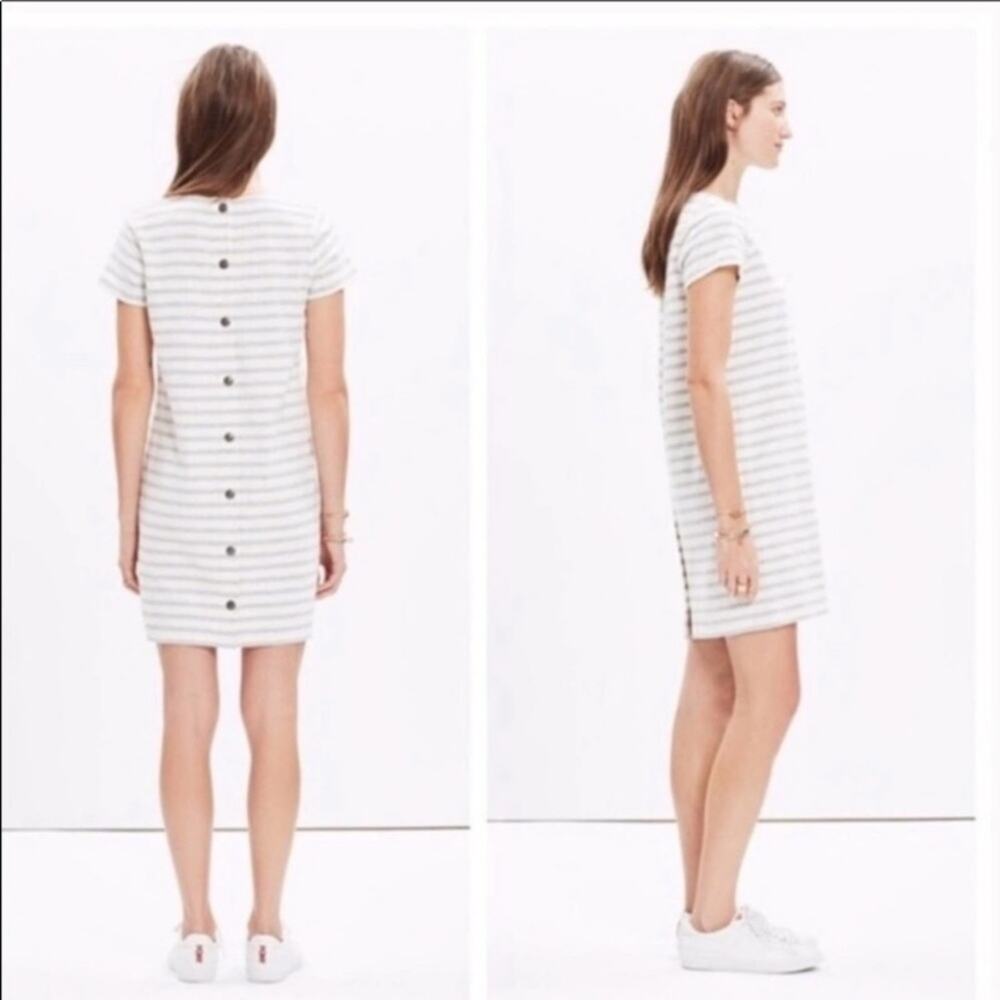 Madewell Button Back Cream/Gray Striped Mini T-Shirt Dress